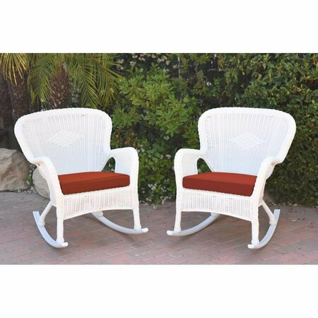 JECO W00213-R-2-FS018 Windsor White Resin Wicker Rocker Chair with Brick Red Cushion, 2PK W00213-R_2-FS018